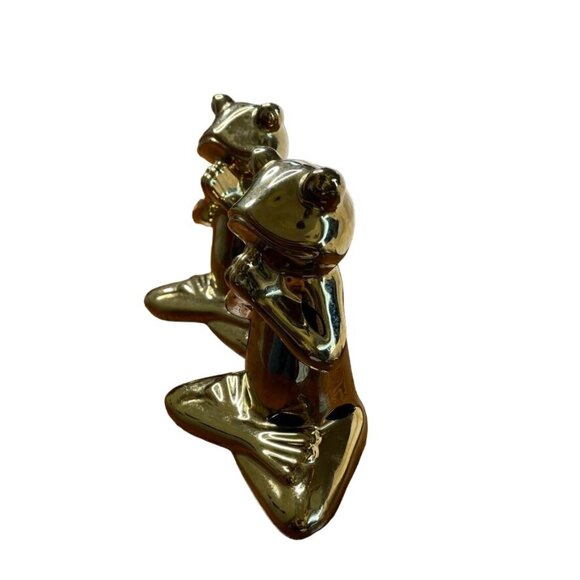 Gold Ceramic Frog Yoga Zen Figurine Statues Set 2 Praying Hands u - Picture 4 of 6